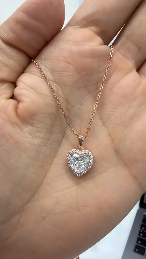 Collar Corazon Pave Tradicional Oro Rosado