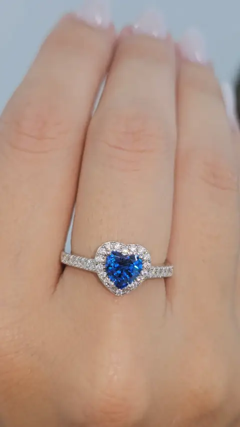 Anillo Corazon Pave Piedra Azul