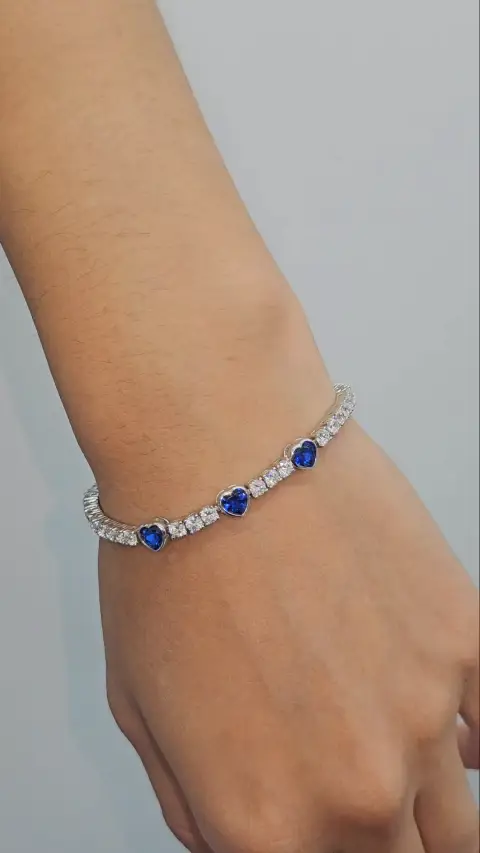 Brazalete Plata 3 Corazones Azules